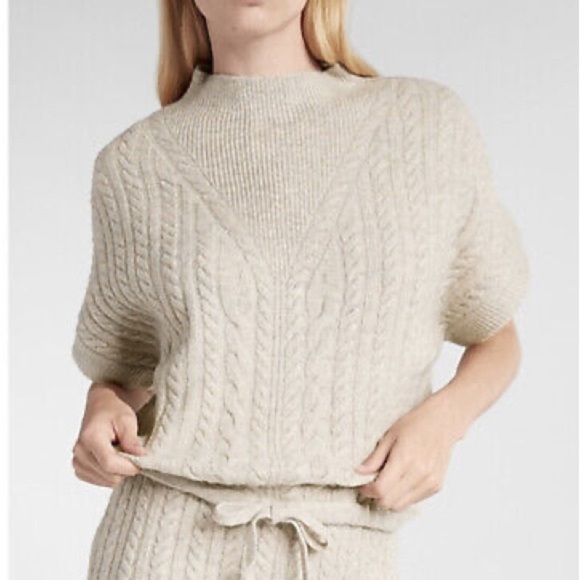 Express cable knit sweater neutral oatmeal drawstring waist small fisherman - Picture 1 of 10